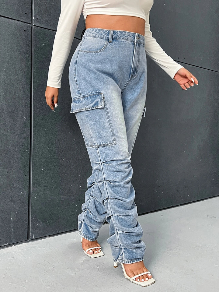 Ruched Side Stacked Cargo Jeans