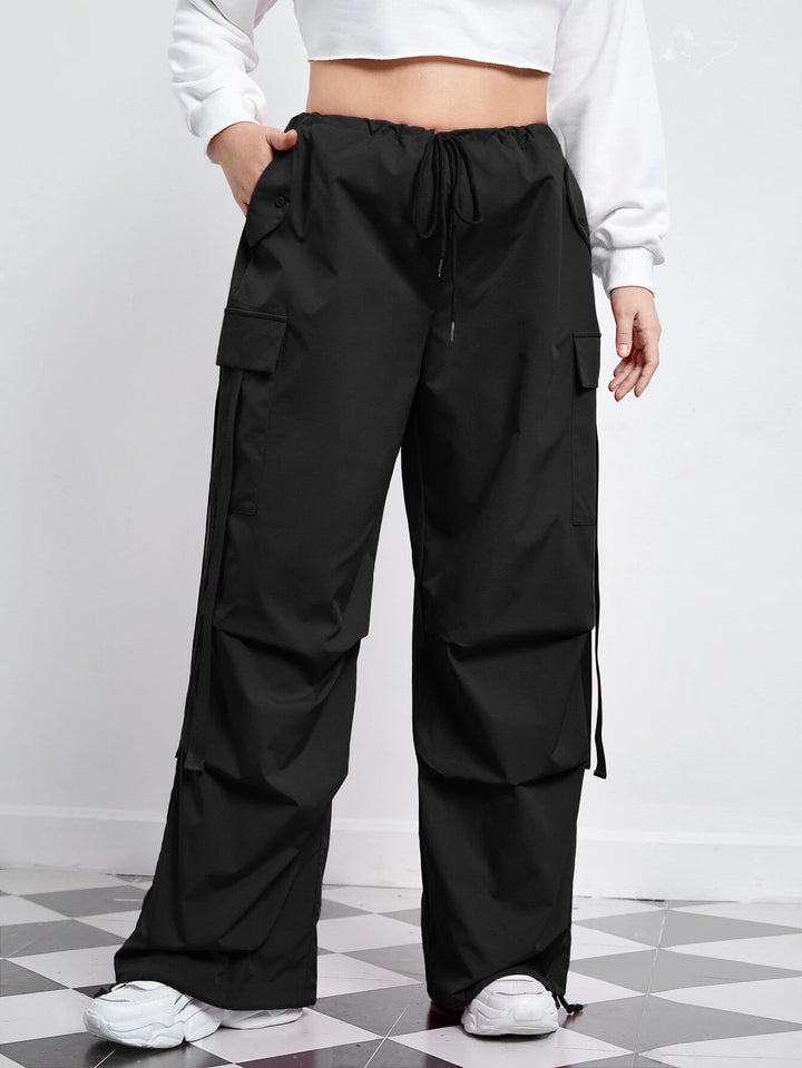 Flap Pocket Side Drawstring Waist Pants
