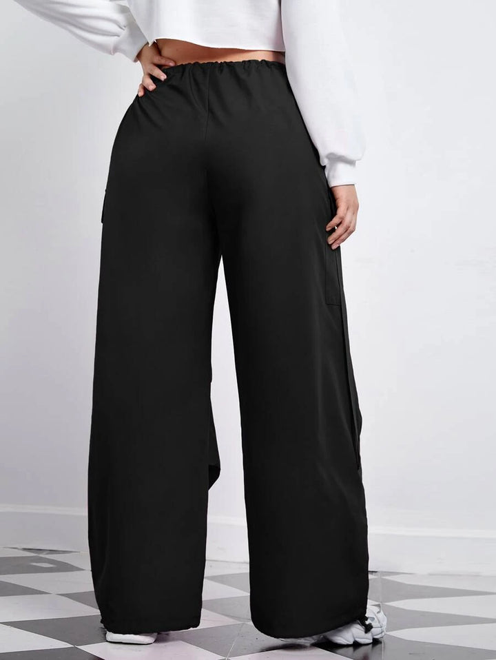 Flap Pocket Side Drawstring Waist Pants