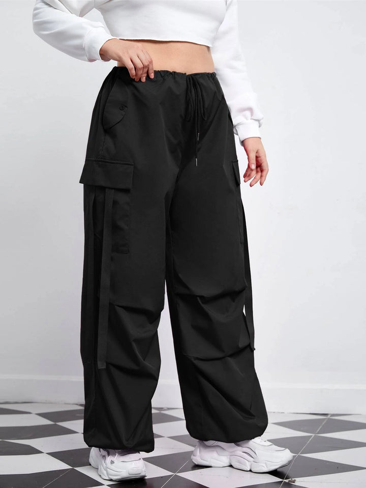 Flap Pocket Side Drawstring Waist Pants