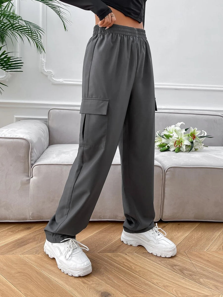 High Waist Side Pocket Flap Cargo Pants