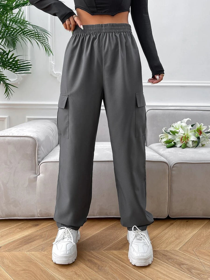 High Waist Side Pocket Flap Cargo Pants