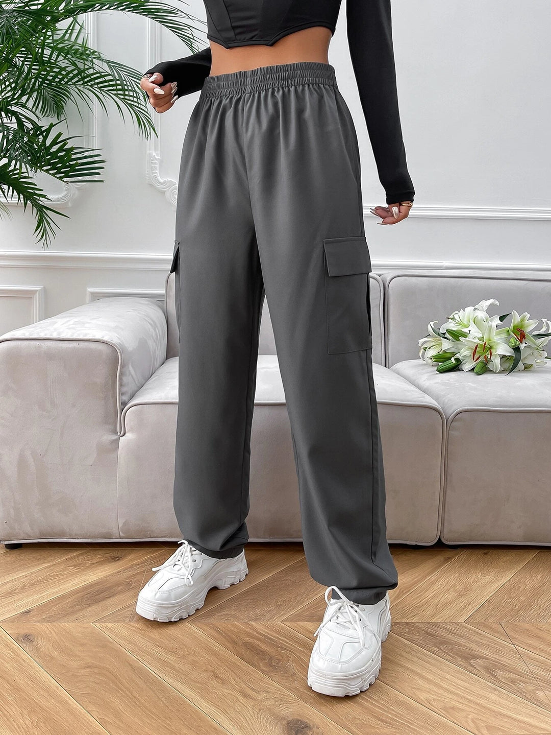 Flap Pocket Polyester Cargo Pants