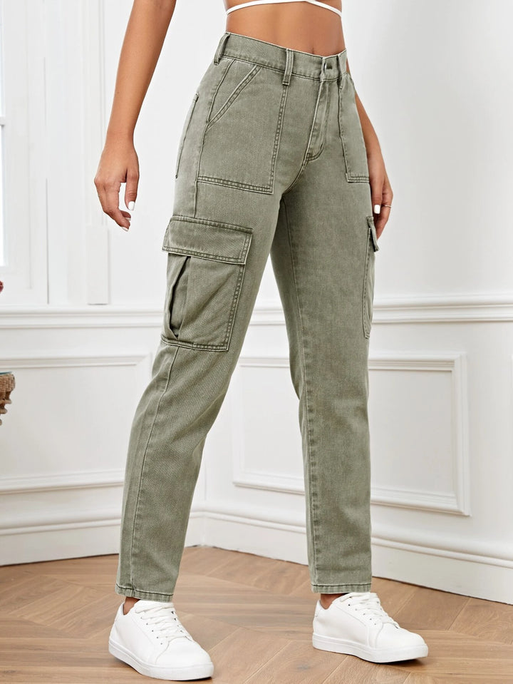 High Rise Flap Pocket Side Cargo Jean