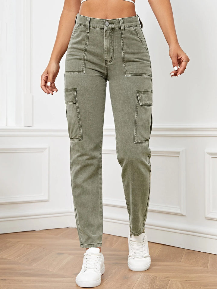 High Rise Flap Pocket Side Cargo Jean