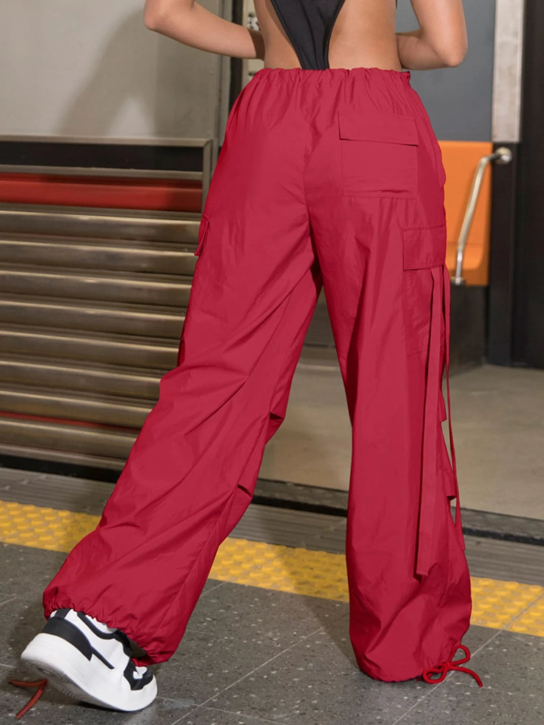 Long Fit Drawstring Waistline Pants