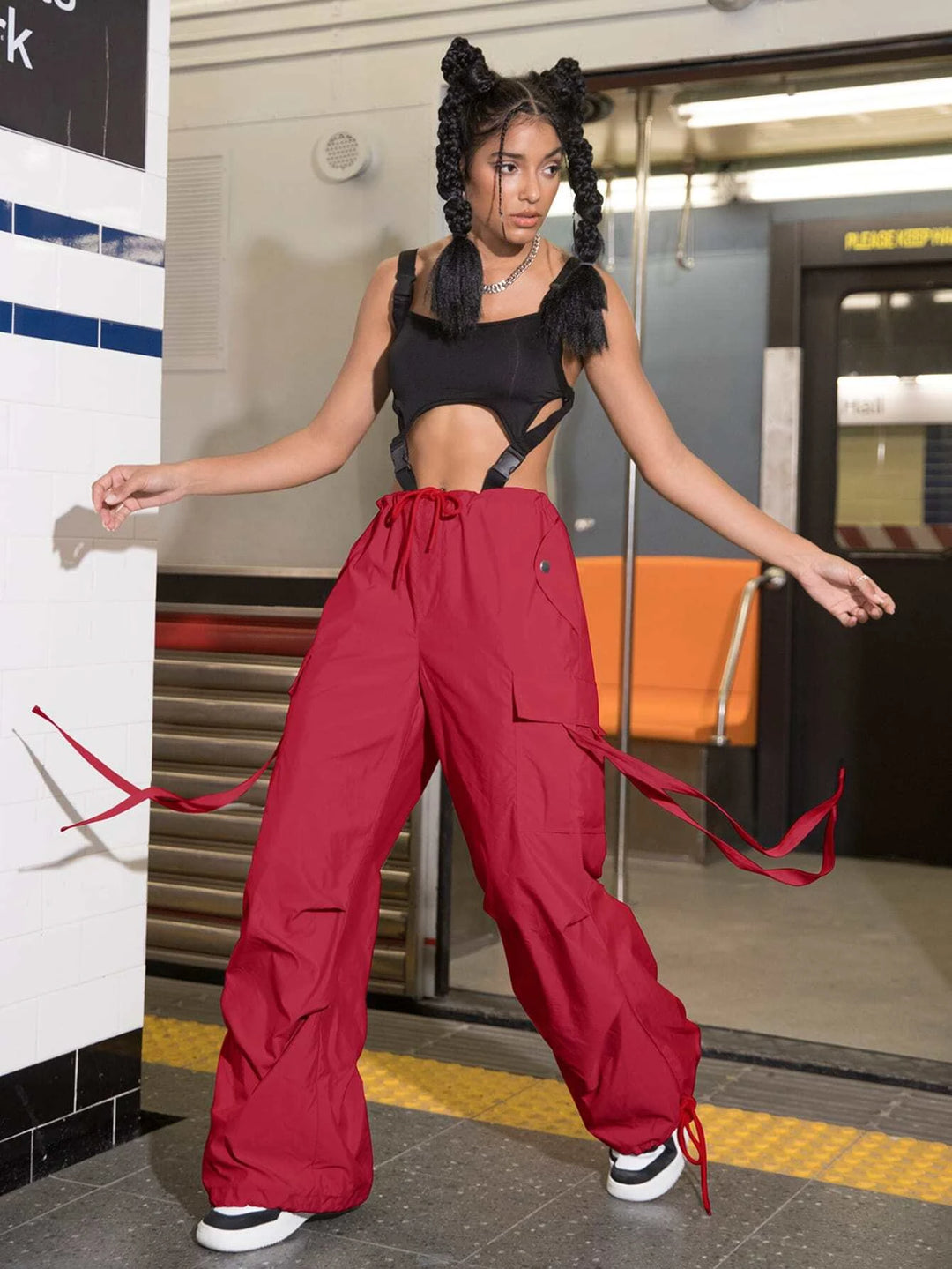 Long Fit Drawstring Waistline Pants