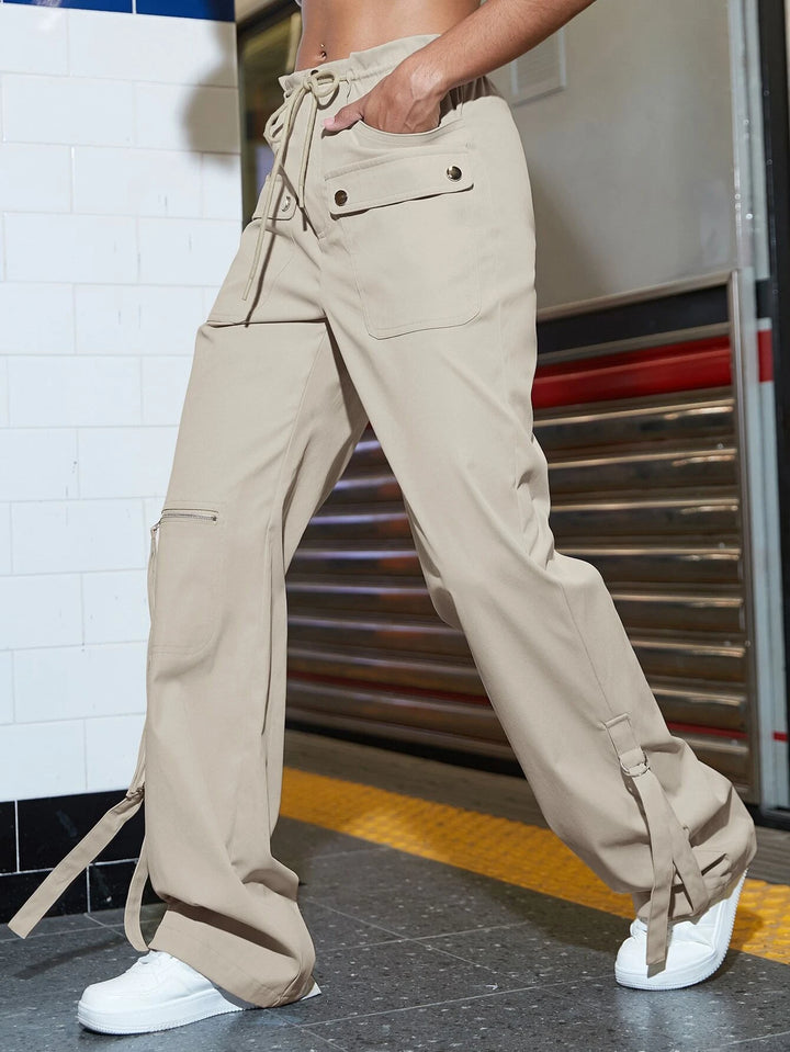 Drawstring Waist Pocket Side Cargo Pants