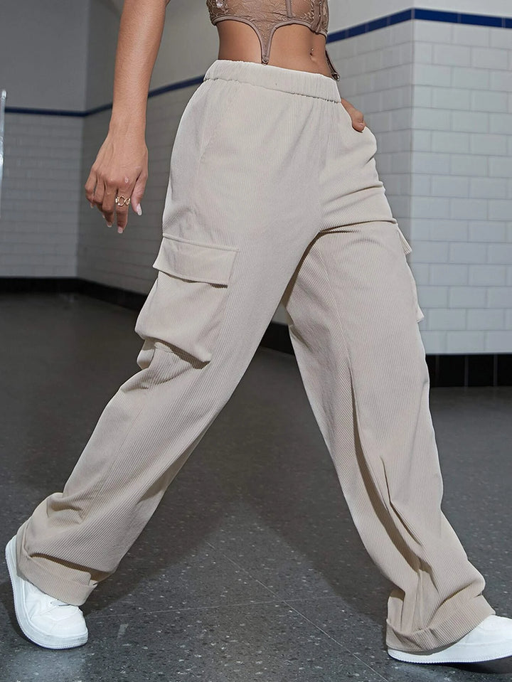 Natural Waist Long Cargo Pants