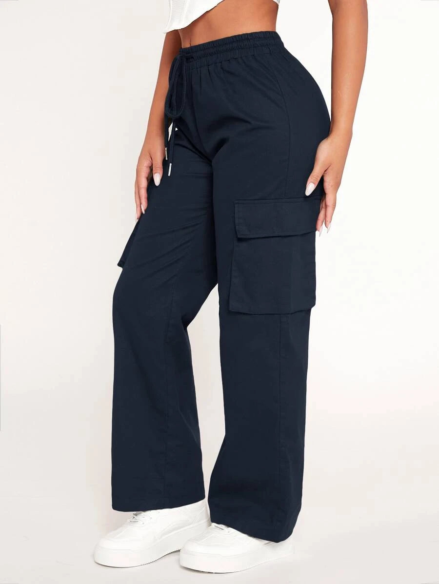 Drawstring Waist Flap Pocket Cargo Pants