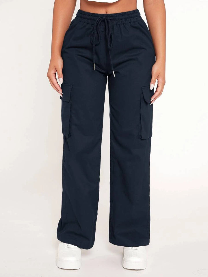 Drawstring Waist Flap Pocket Cargo Pants