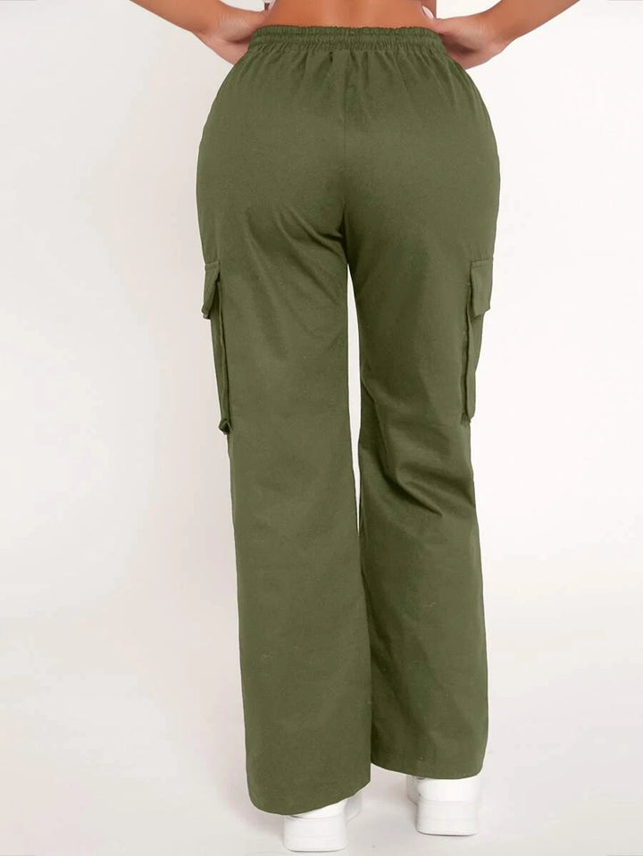 Cotton Drawstring Waist Flap Pocket Cargo Pants