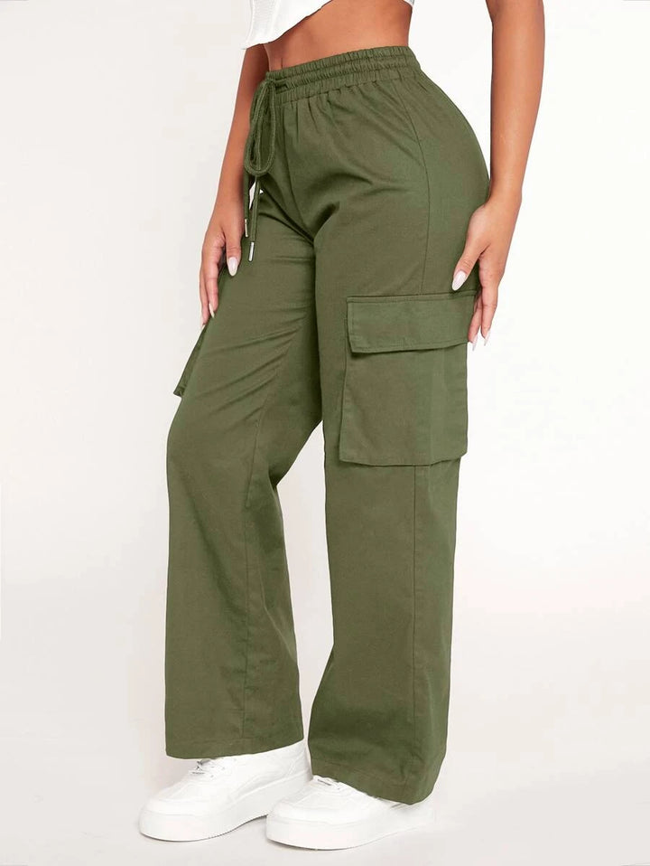 Drawstring Waist Flap Pocket Cargo Pants