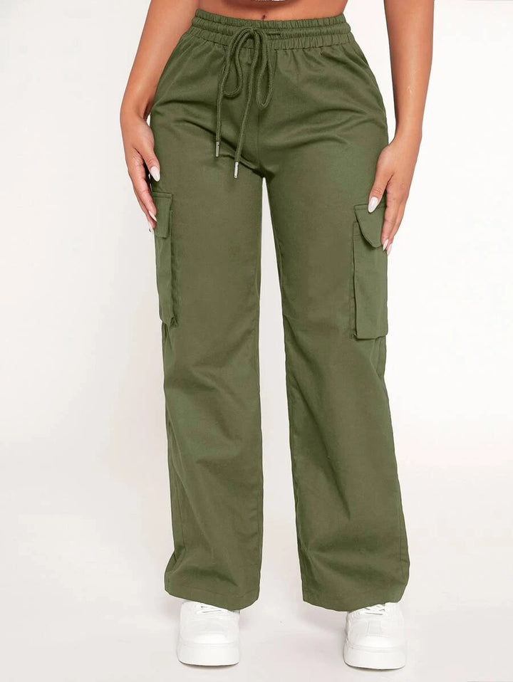 Drawstring Waist Flap Pocket Cargo Pants