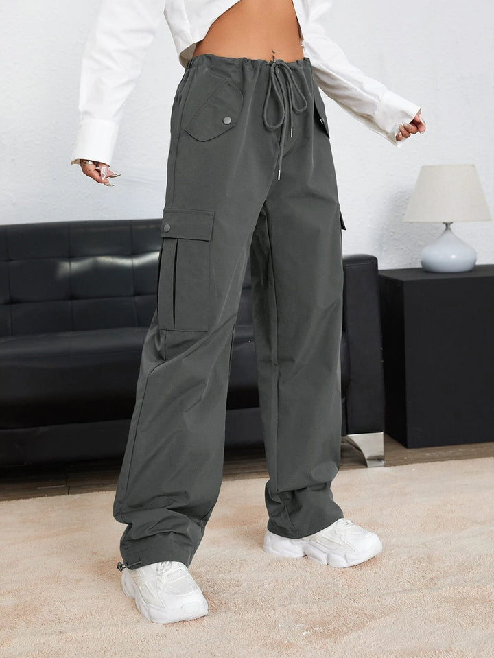 Flap Pocket Drawstring Waist Parachute Pants