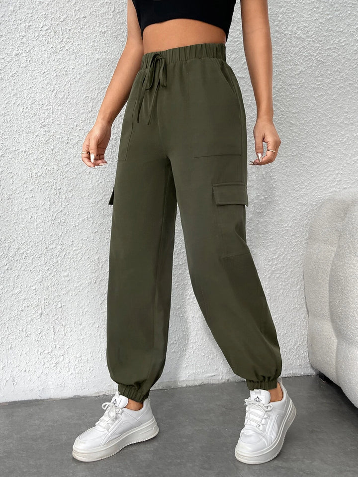 Flap Pocket Side Drawstring Cargo Pants