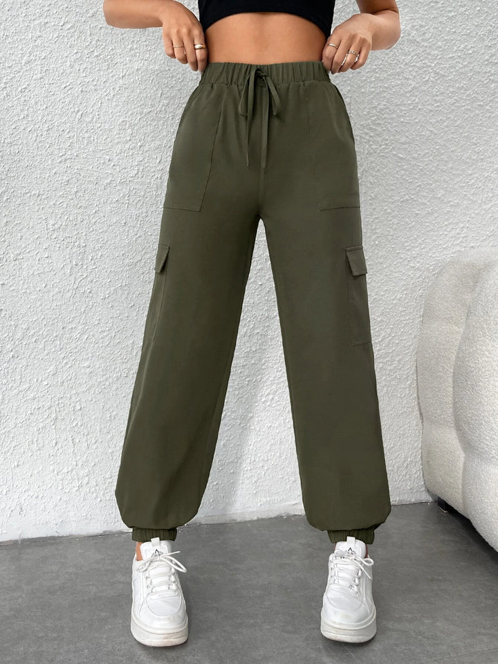 Flap Pocket Side Drawstring Cargo Pants