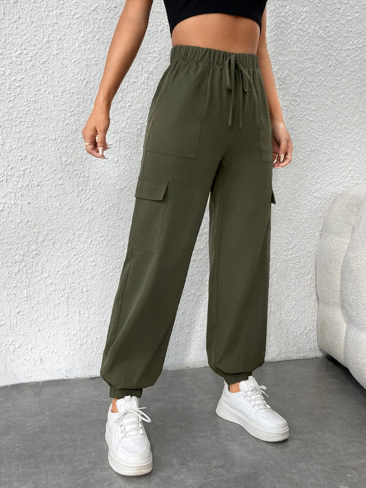 Flap Pocket Side Drawstring Cargo Pants