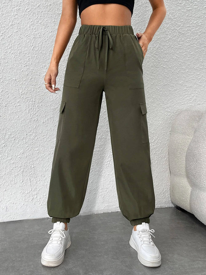 Flap Pocket Side Drawstring Cargo Pants