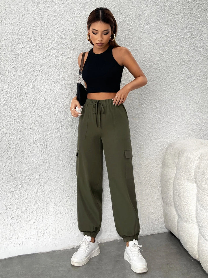 Flap Pocket Side Drawstring Cargo Pants