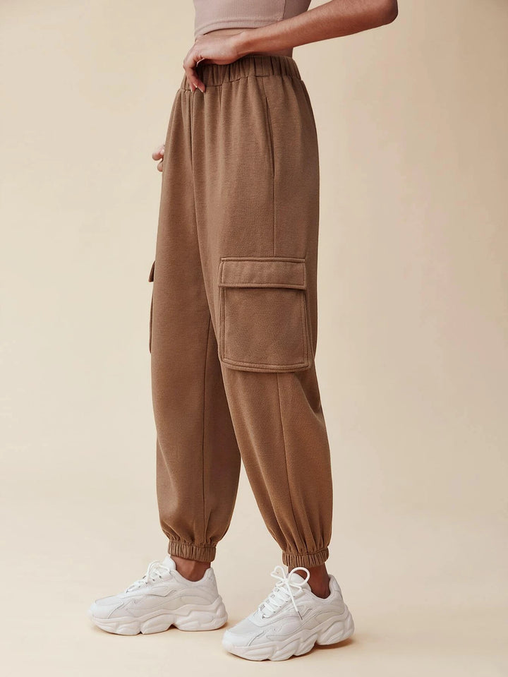 Flap Pocket Side Elastic Waist Cargo Pants