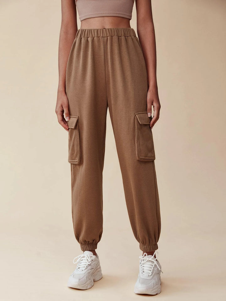 Flap Pocket Side Elastic Waist Cargo Pants