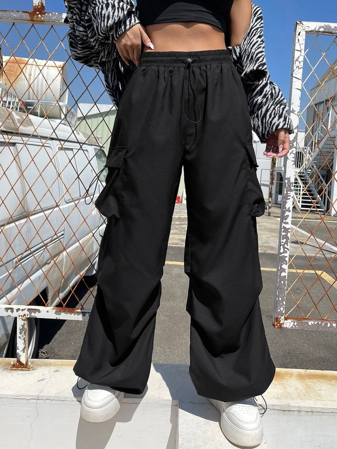 Drawstring Waist Cargo Pants