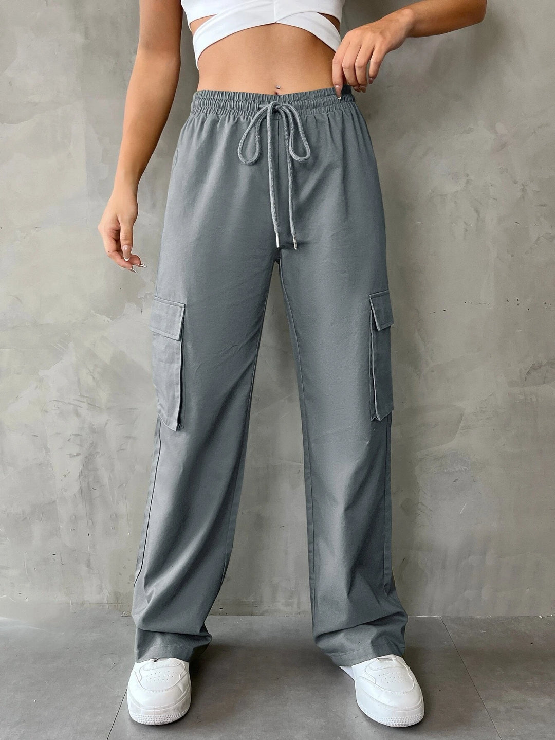 Plain Waist Cargo Pants