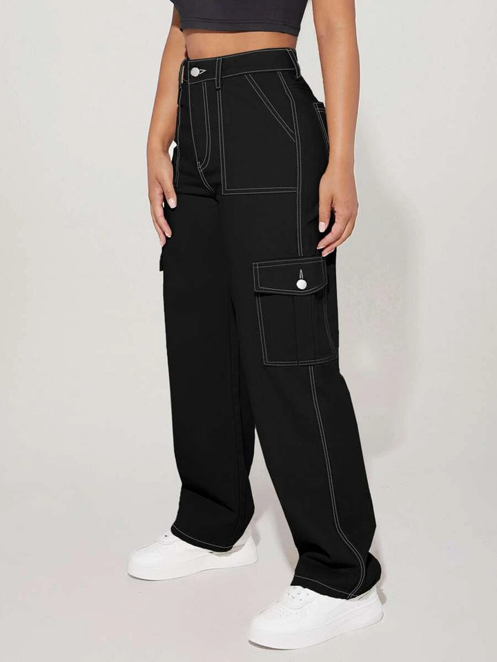 High Waist Flap Side Pocket Cargo Pants