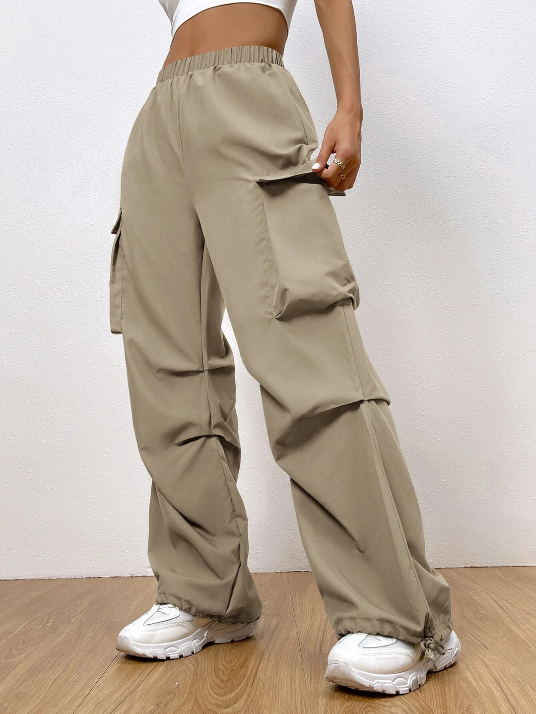 Flap Pocket Drawstring Hem Cargo Pants