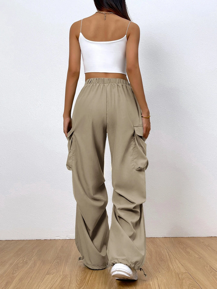 Flap Pocket Drawstring Hem Cargo Pants