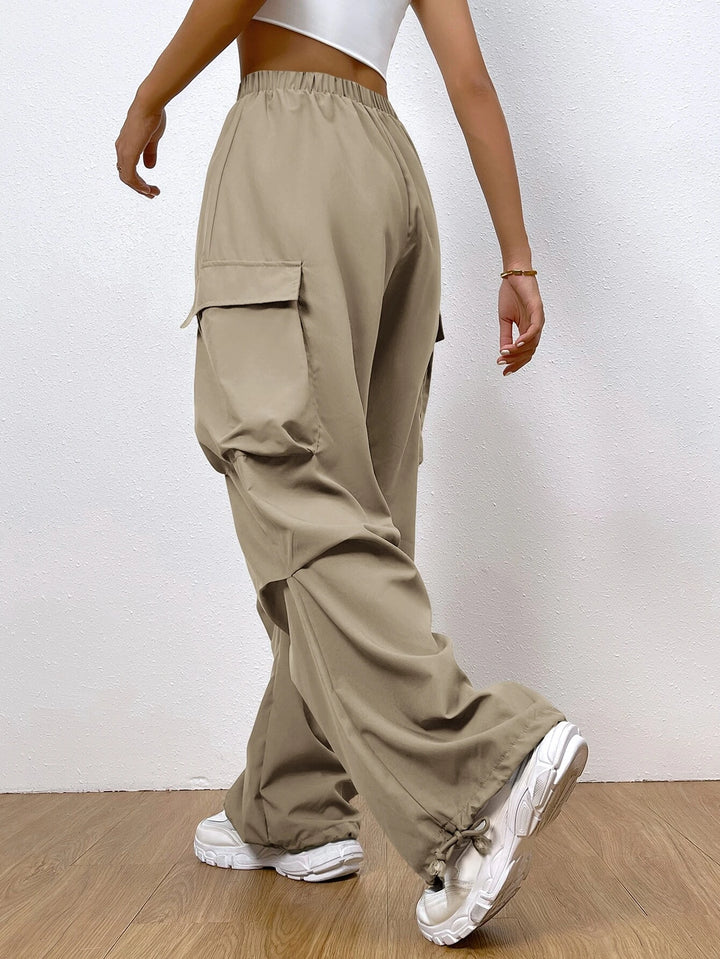 Flap Pocket Drawstring Hem Cargo Pants