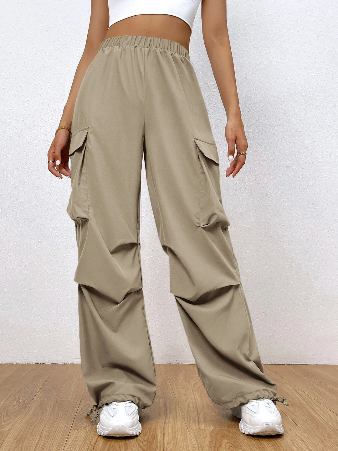 Flap Pocket Drawstring Hem Cargo Pants