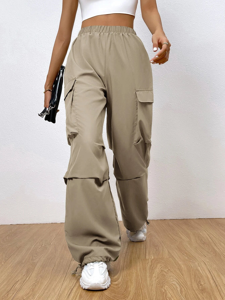 Flap Pocket Drawstring Hem Cargo Pants