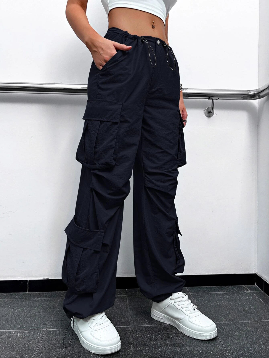 Ruched Cargo Parachute Pants