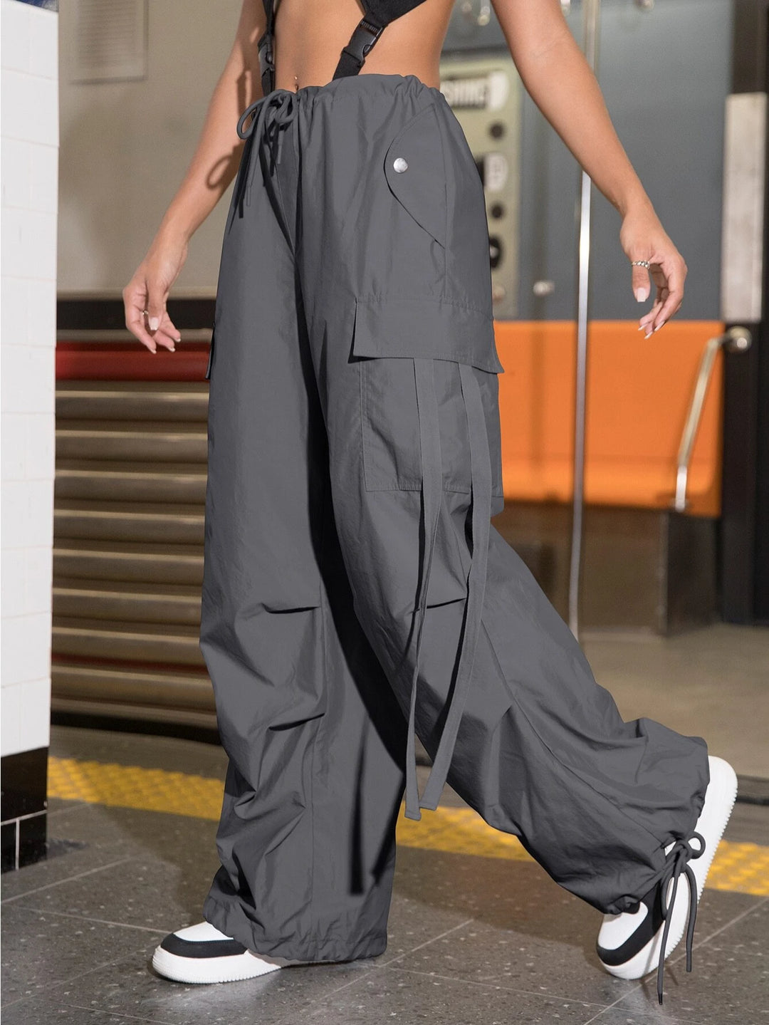 Elevated Waist Parachute Cargo Pants