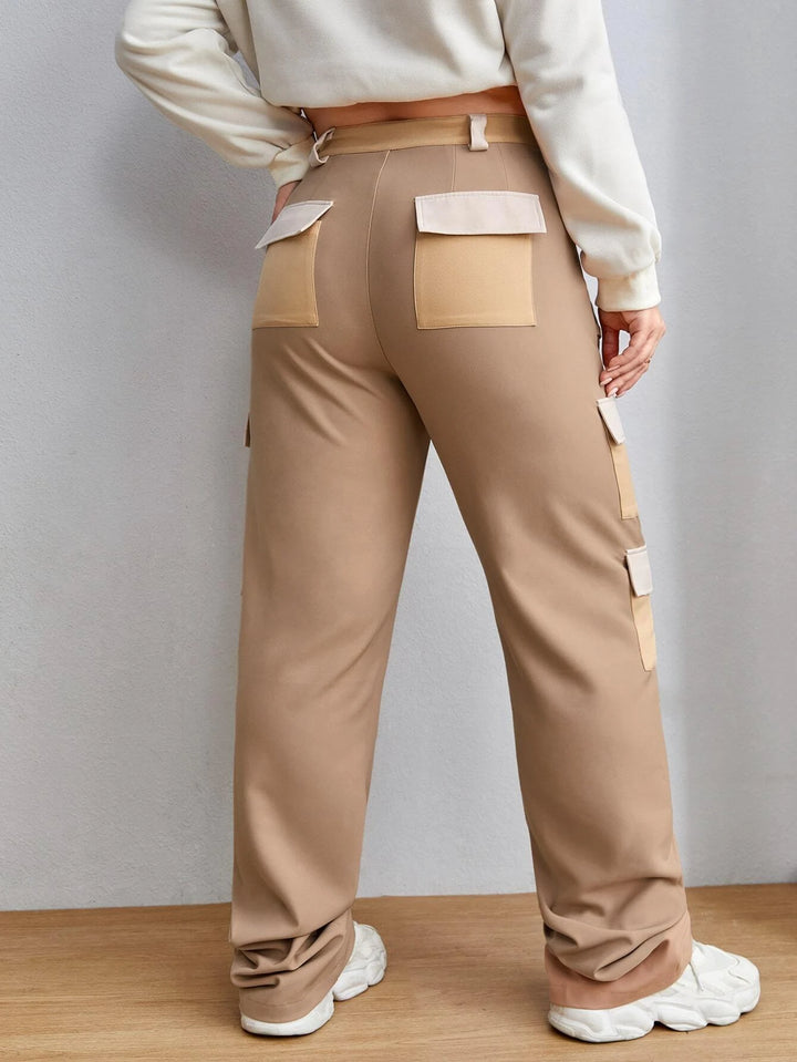 High Waist Cargo Pants In Colorblock