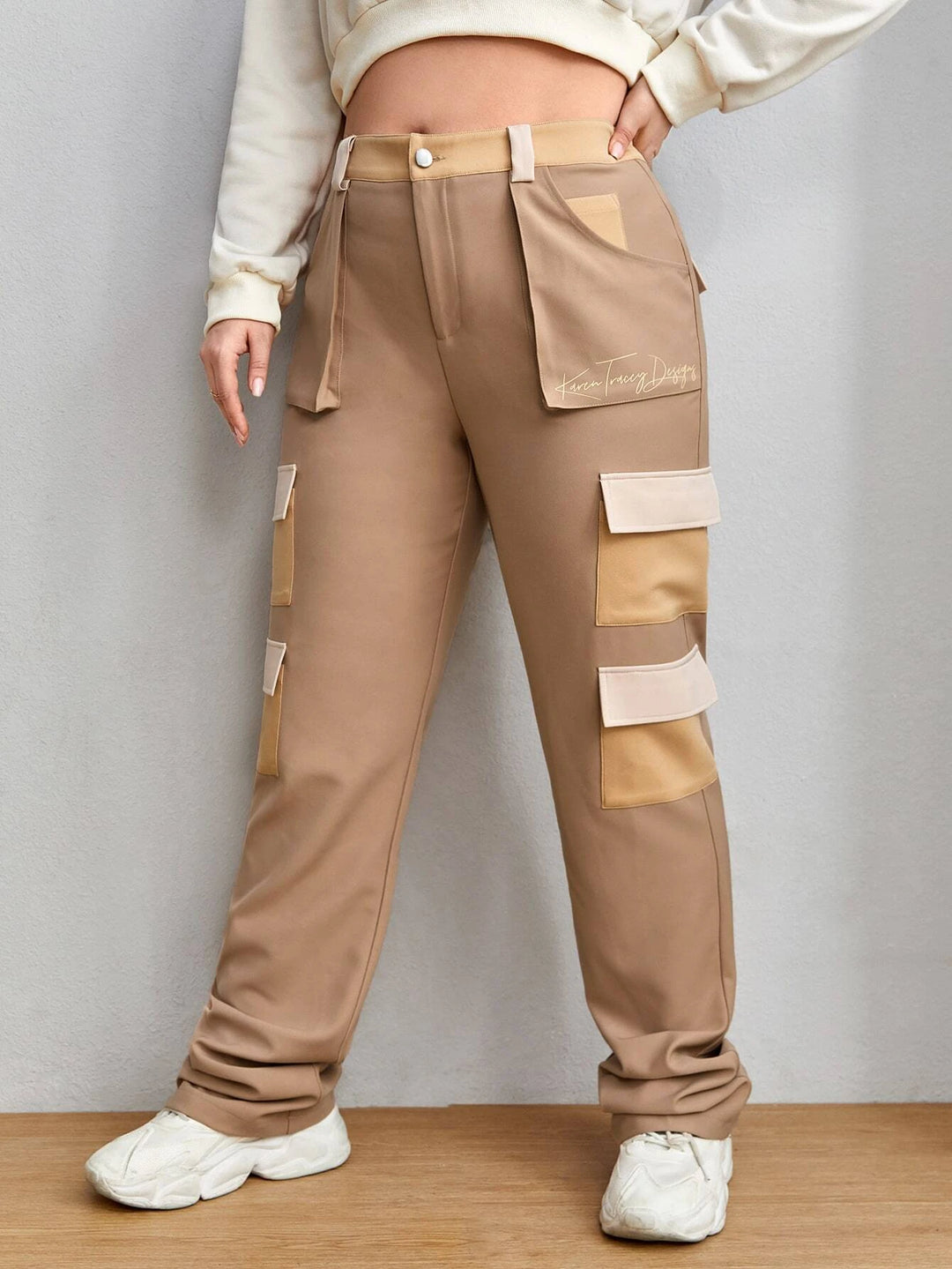 High Waist Cargo Pants In Colorblock