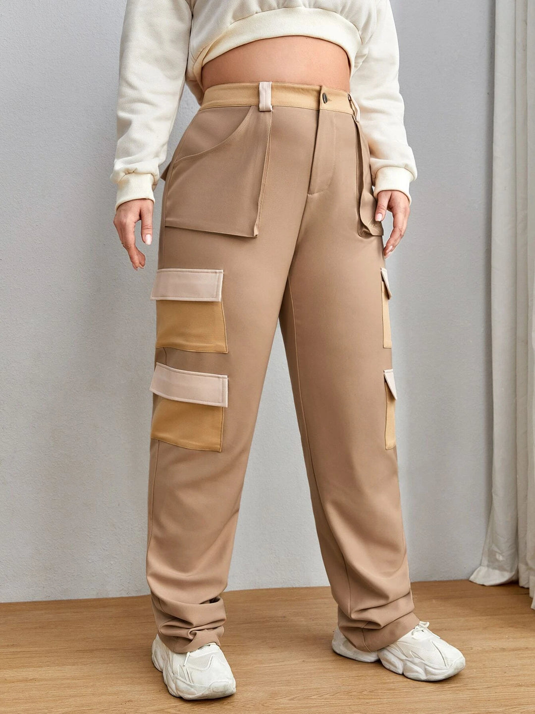 High Waist Cargo Pants In Colorblock