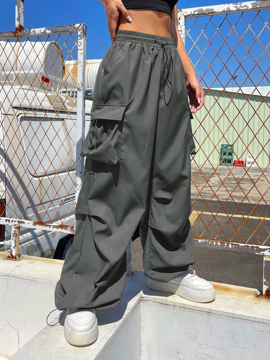 Drawstring Waist Regular Fit Casual Cargo Pants