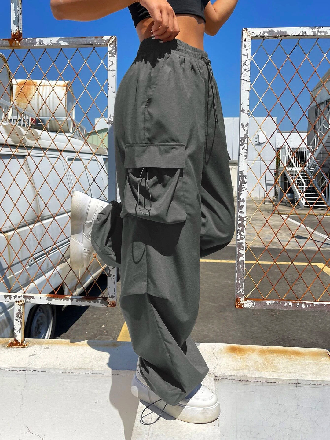 Drawstring Waist Regular Fit Casual Cargo Pants