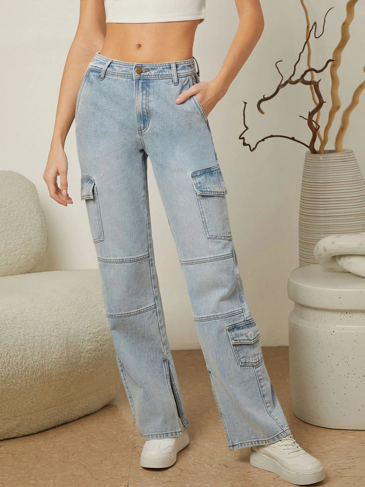 Cargo Jeans With Split Hem