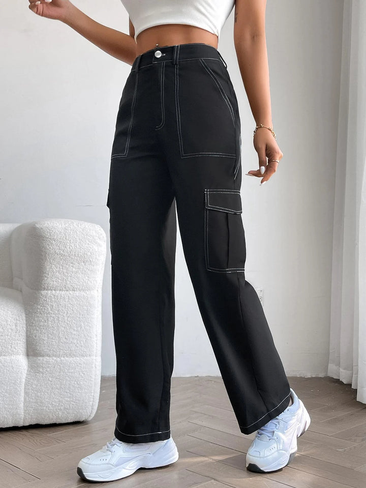 Casual Top Stitching Cargo Pants