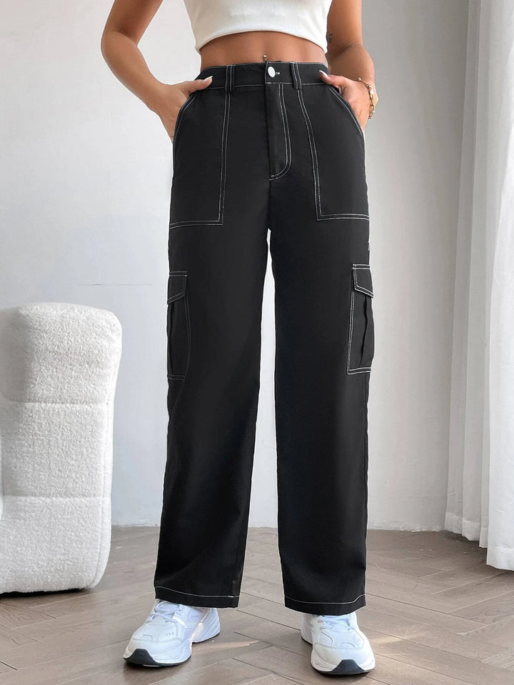 Casual Top Stitching Cargo Pants