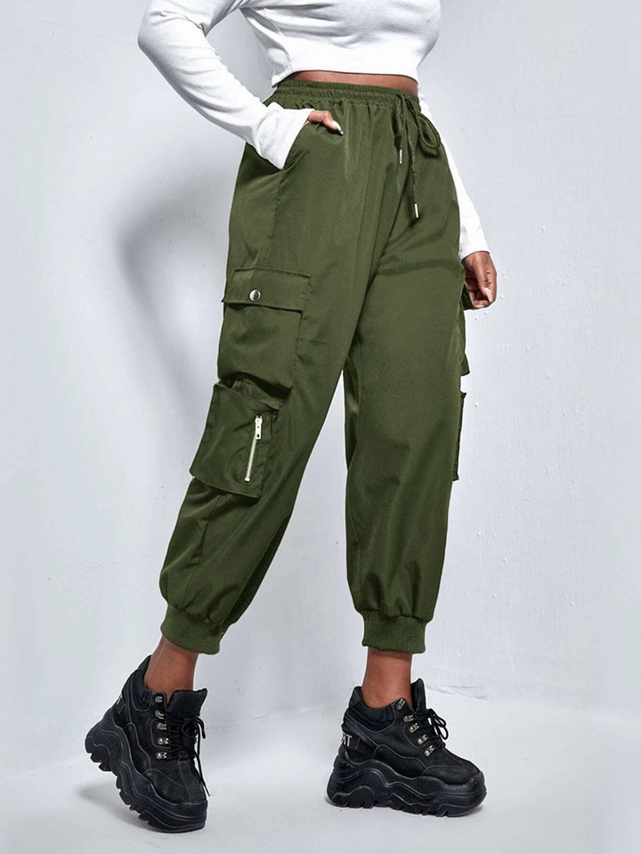 Flap Pocket Drawstring Cargo Pants