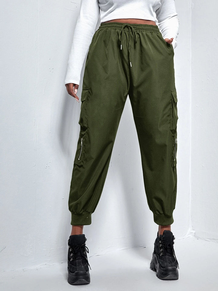 Flap Pocket Drawstring Cargo Pants