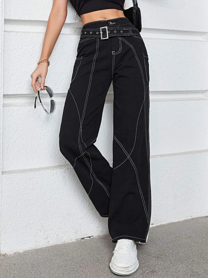 High Waist Pocket Leg Belted Cargo Pants