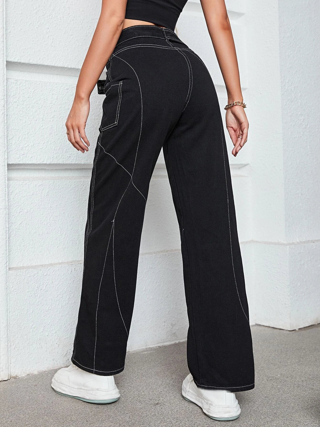 High Waist Pocket Leg Belted Cargo Pants