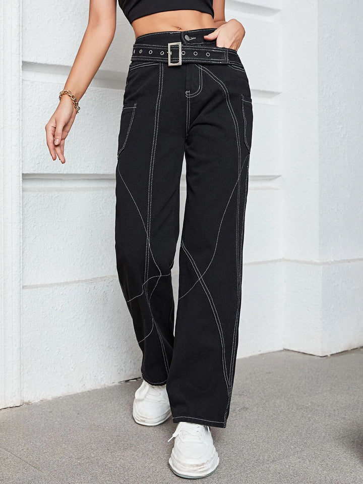 High Waist Pocket Leg Belted Cargo Pants