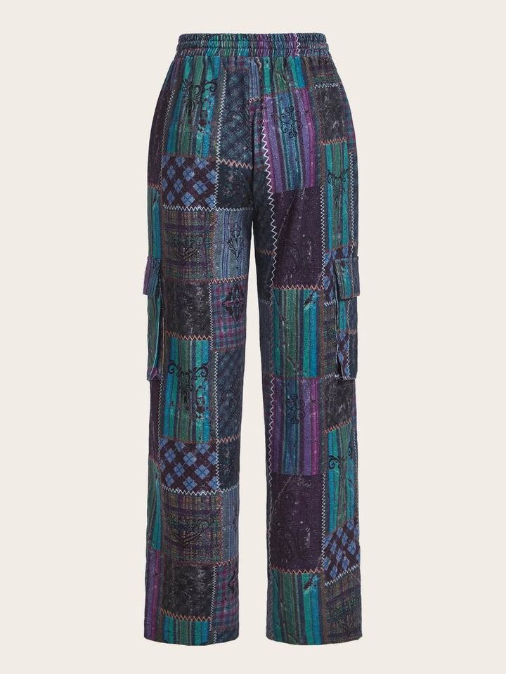 Long Printed Flap Pocket Cargo Pants